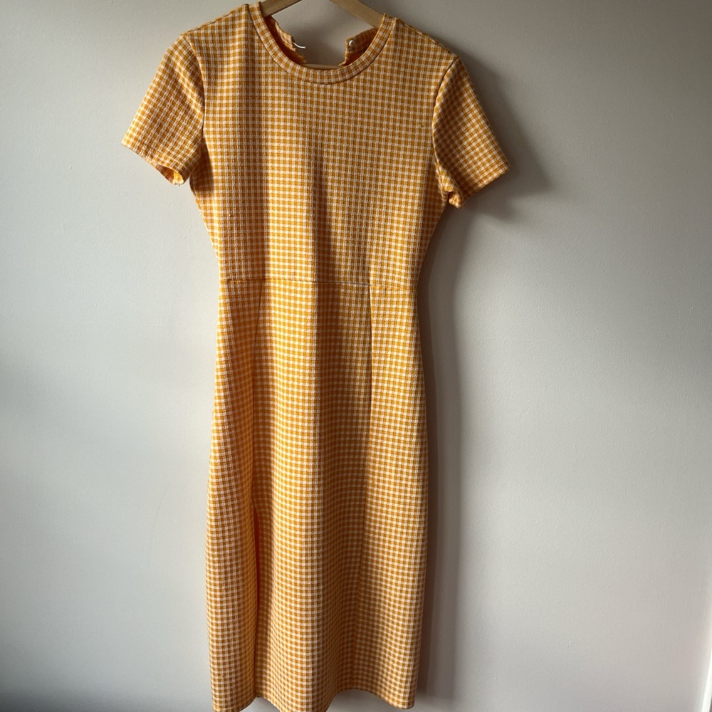 Orange/yellow gingham bodycon Zara midi dress